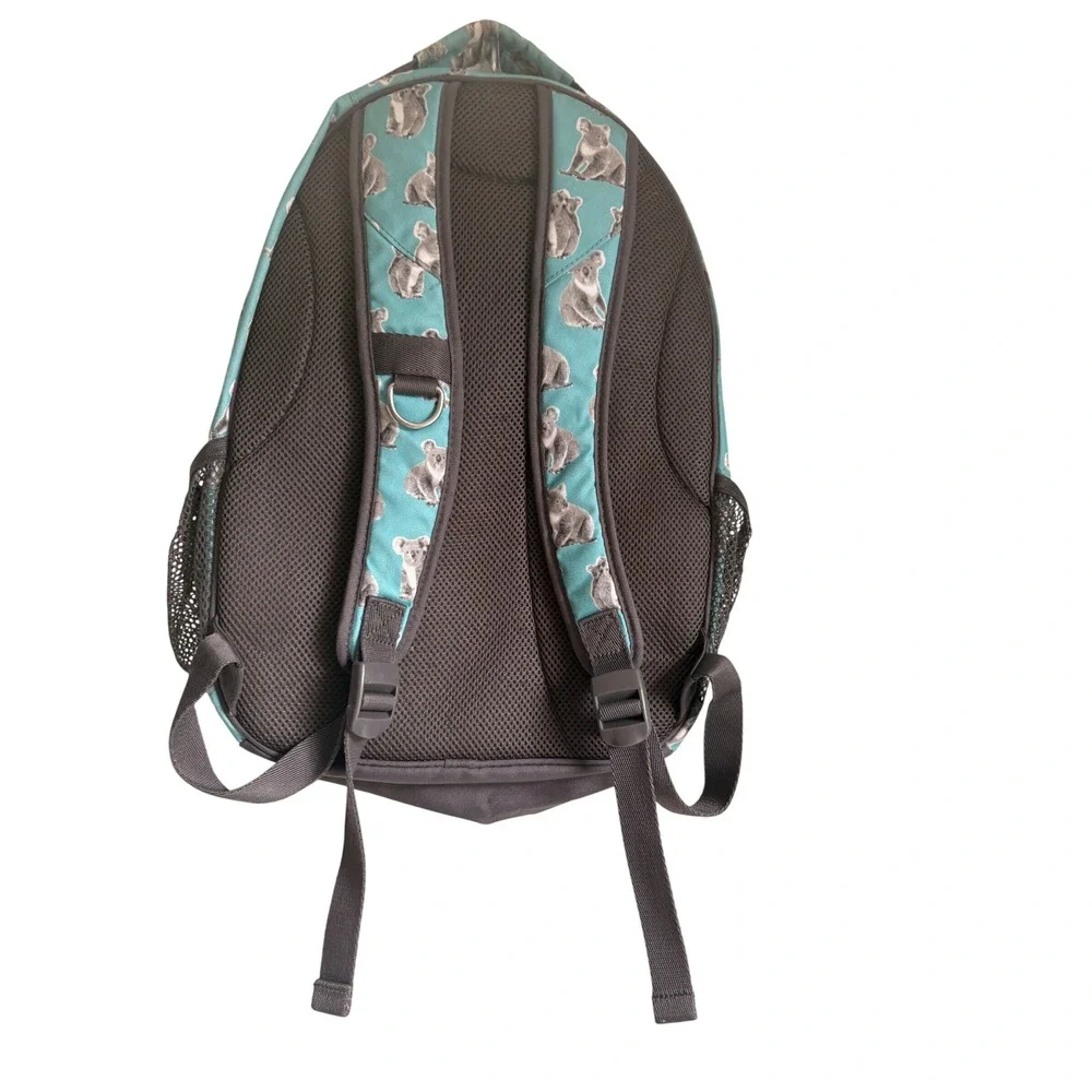 Pottery Barn Kids Koala Print Backpack Teal Gray Multi-Pocket Bag with Bungee